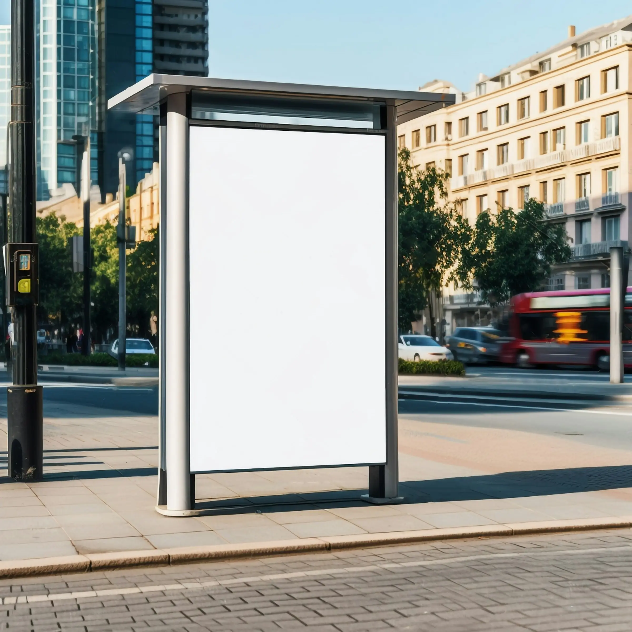 A roadside hoarding above a busy street.